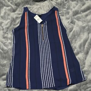 Express Navy and Coral Striped Tank Top
